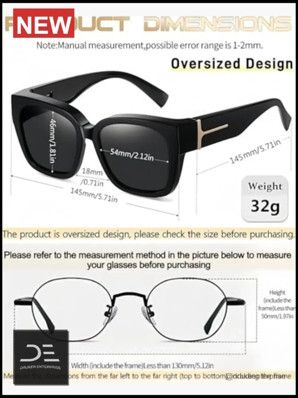 Oversized Fit Over Glasses Square Polarized Sunglasses UV400